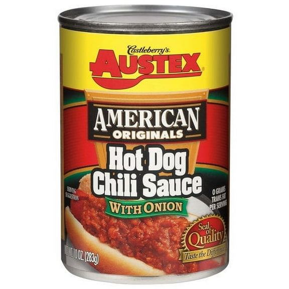 Castleberry’s Austex American Originals Hot Dog Chili Sauce with Onion, 10 oz Can – Quick Chili Dog Topping for Easy Meals