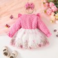 thumbnail image 4 of GYRATEDREAM Infant Baby Girl Party Tulle Dress Toddler Ruffle Long Sleeve Butterfly Print Bow Dress with Headband Kids Cute Spring Summer Fall Birthday Princess Dress Clothes Rose Red for 6M-3T, 4 of 7