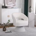 thumbnail image 2 of Modern 360 Degree Swivel Accent Chair with Hollow Backrest, Comfy Faux Fur Armchair with Non-slip caps, Curvaceous Round Barrel Chair for Living Room, Bedroom and Office, White, 2 of 9