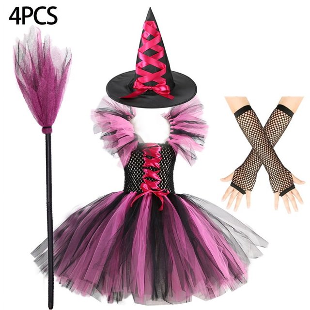 Disfraz de bruja para niñas, disfraz de Halloween, carnaval, fiesta, bruja infantil, bolsa, sombrero, traje de pájaro