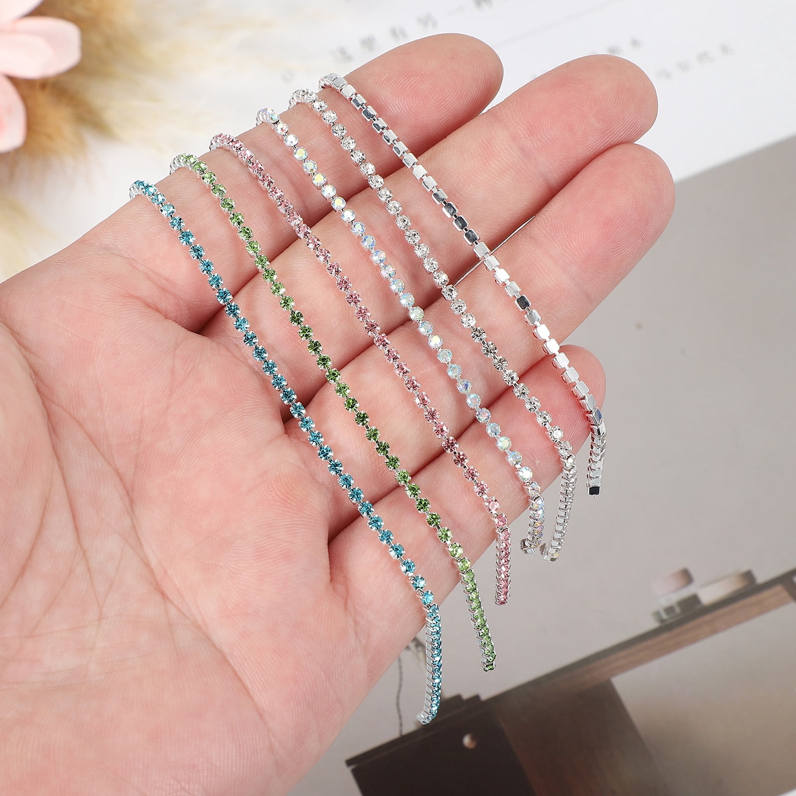 Uxcell Crystal Rhinestone Close Chain Trim, Crystal Claw Cup Chain Trim String for Sewing Purple Red/Colorful/Blue/Light Green/White/Pink
