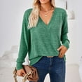 thumbnail image 3 of Women Long Sleeve Shirt V Neck Pure Color Casual Loose Women Long Sleeve T Shirt Undershirt for Home Party Work Green XL, 3 of 6