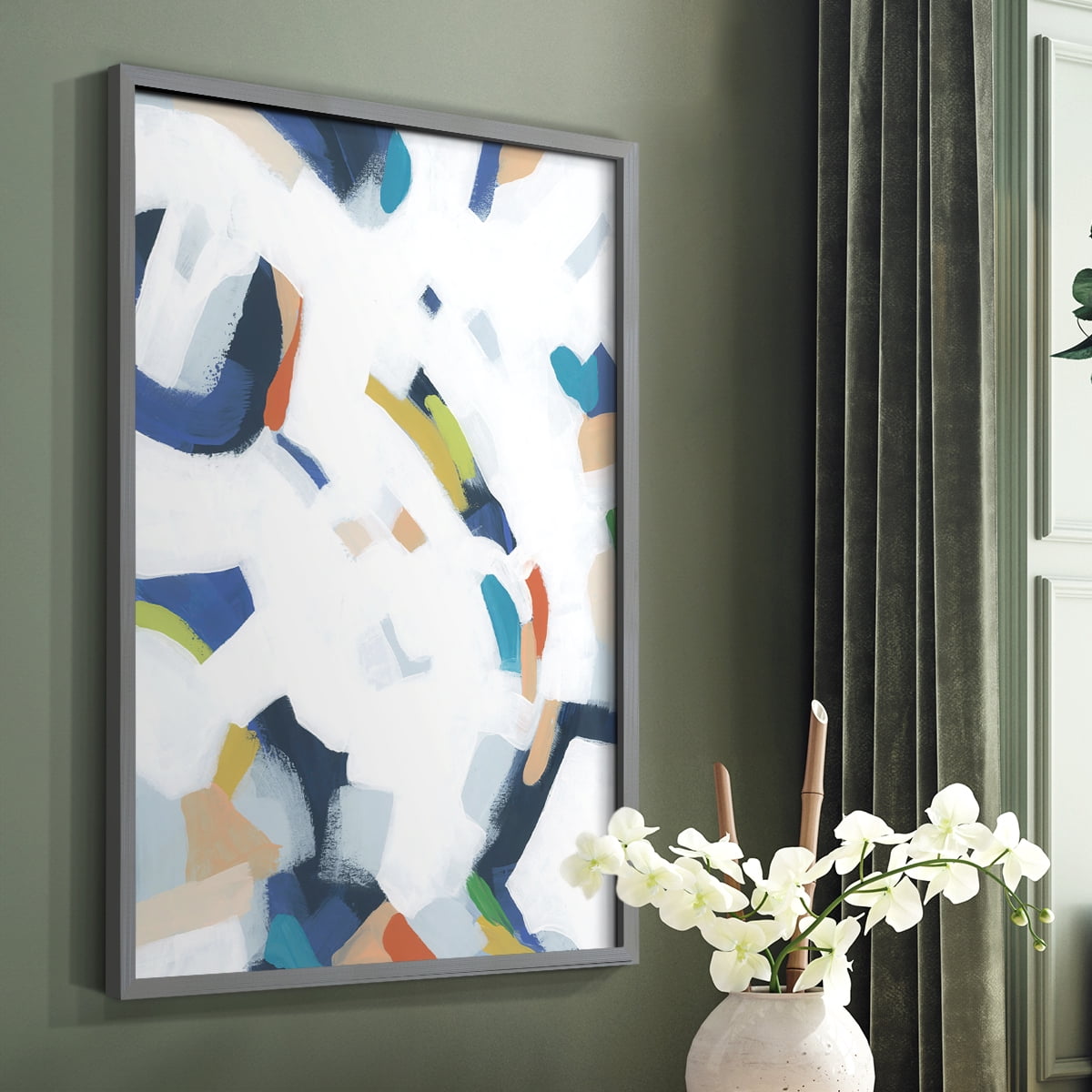 Bright Orbit I Framed Print in Gray Solid Wood Framed Print No Nail Hanging