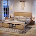 thumbnail image 2 of Studyset Natural Rattan Full Size Bed Frame with Sliding Barn Door Storage Cabinets,LED Light Headboard,Boho Farmhouse Wood Platform Bed with Solid Wood Legs Support,Noiseless,No Box Spring Needed, 2 of 8