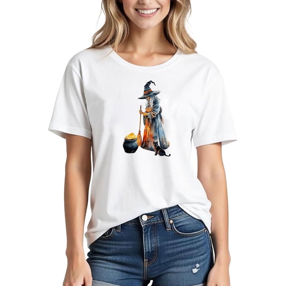 Frostluinai Halloween Witch Shirts for Women Funny Witchy Graphic T-Shirt Fall Holiday Short Sleeve Crew Neck Tops Everyday Casual Daily Wear