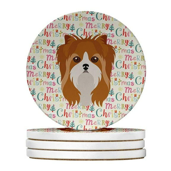 Yorkshire Terrier Merry Christmas Large Sandstone Coasters Pack of 4 4 in x 4 in