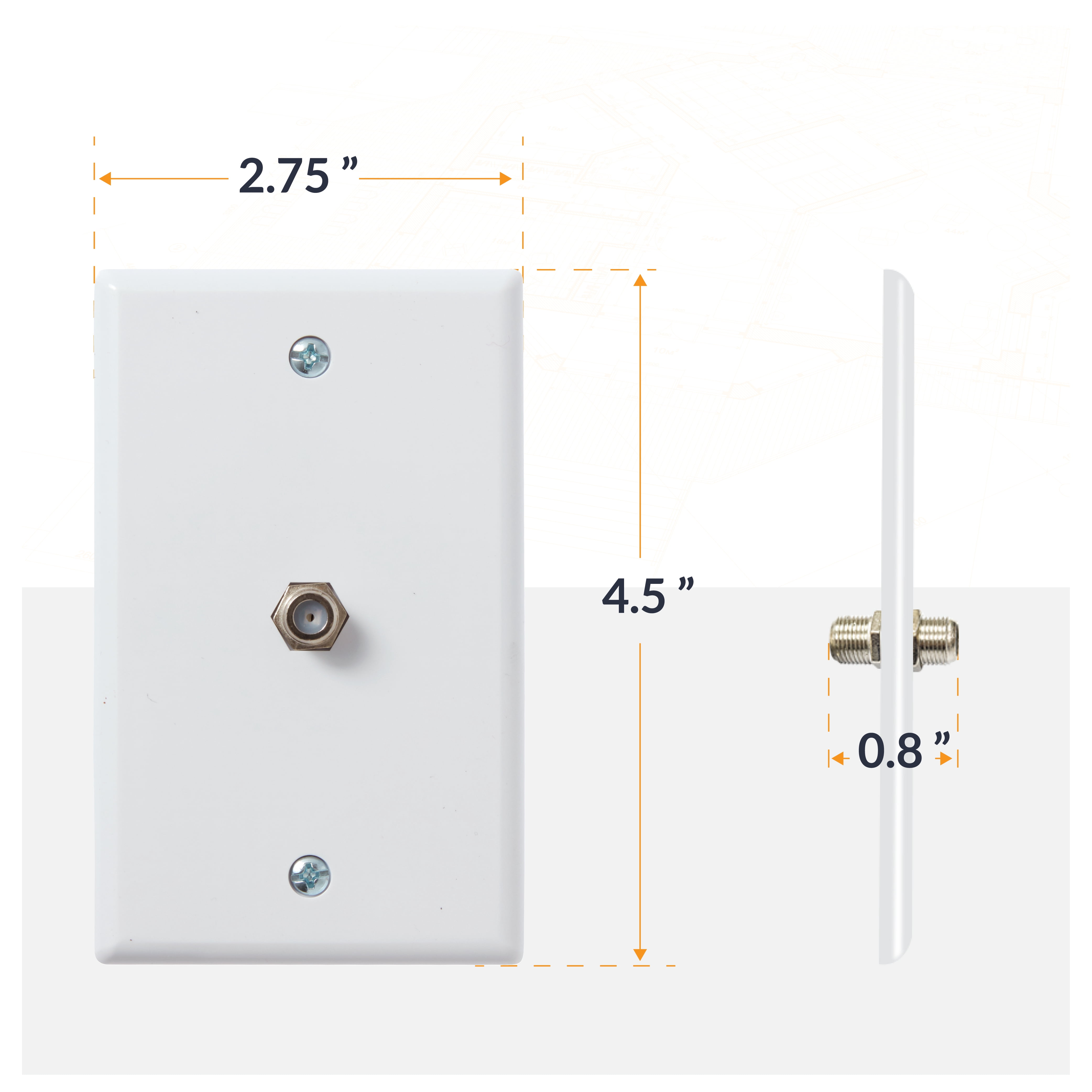Newhouse Hardware 2-Port TV Cable Wall Plate, F Connector, for Coax Cable, Double Gang Video Wall Jack, 5-Pack, White