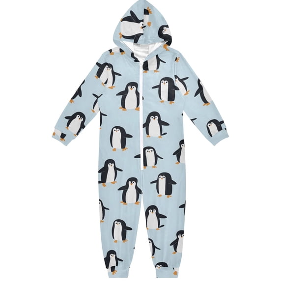 Happy Little Penguins One Piece Pajamas Soft Jumpsuit Cozy Sleep and Play Romper Zipper and Pockets 4T