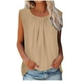 thumbnail image 4 of Sleeveless Tops for Women Summer Solid Color Casual Plus Size Tank Tops Loose Pleated Round Neck Sleeveless Tops Khaki 2XL on Clearance, 4 of 9