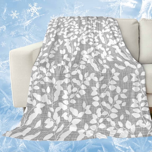 Grey White Botanical Cooling Blanket,Lightweight Breathable Summer Throw Blanket with Double Sided Cold Effect,Pastoral Spring Floral Summer Art Picnic Blankets Bed Sheet for Hot Sleepers 50"x60"