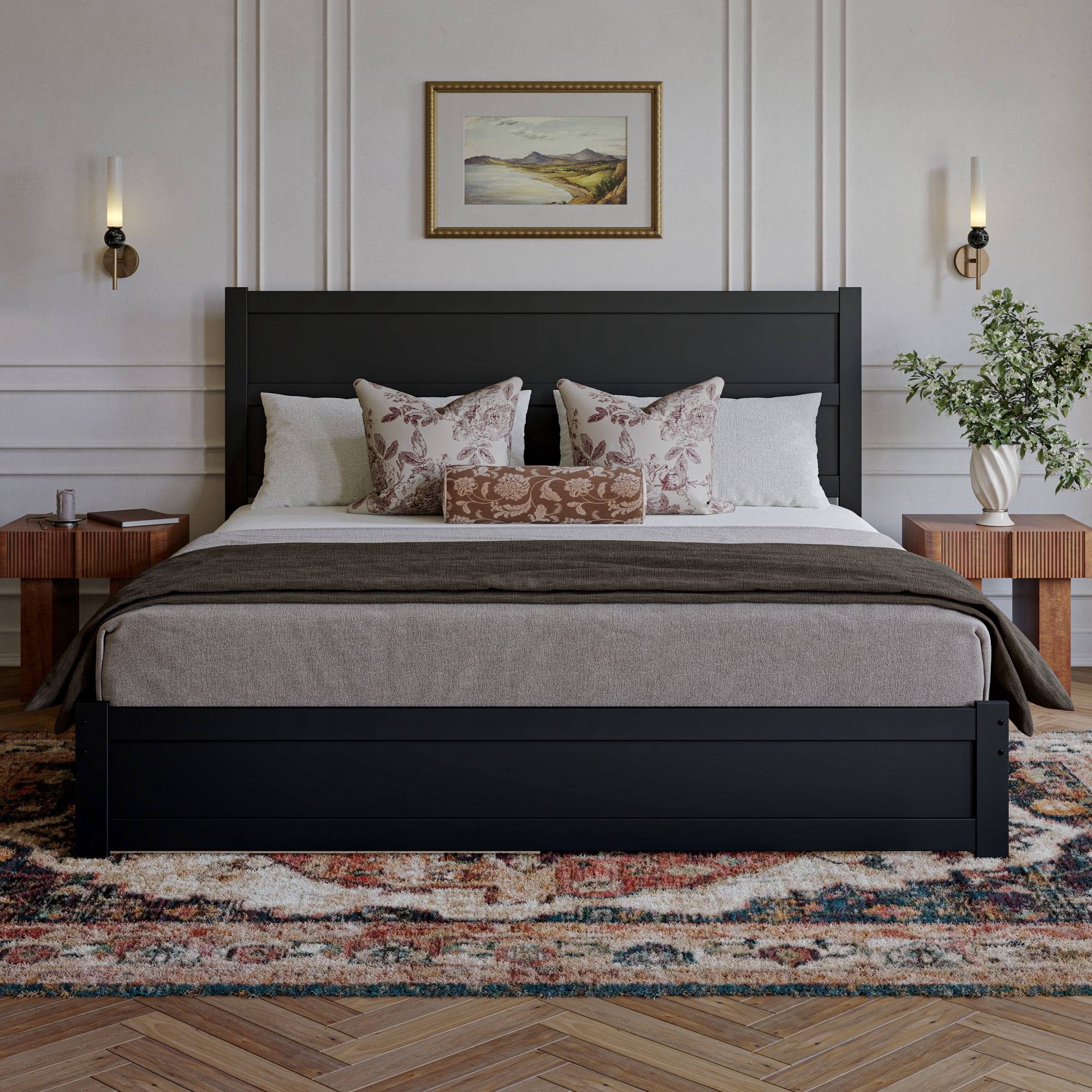 AFI Aveline King Platform Bed with Matching Footboard & Twin XL Trundle, Black