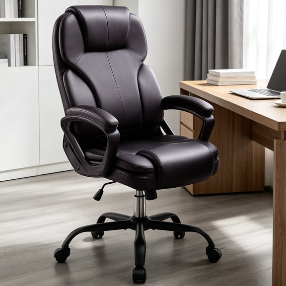 Walsunny High Back Leather Office Chair, Ergonomic Big and Tall Office Chair, Executive Home Office Desk Chair, Swivel Leather Chair for Work, Study, Gaming, Brown