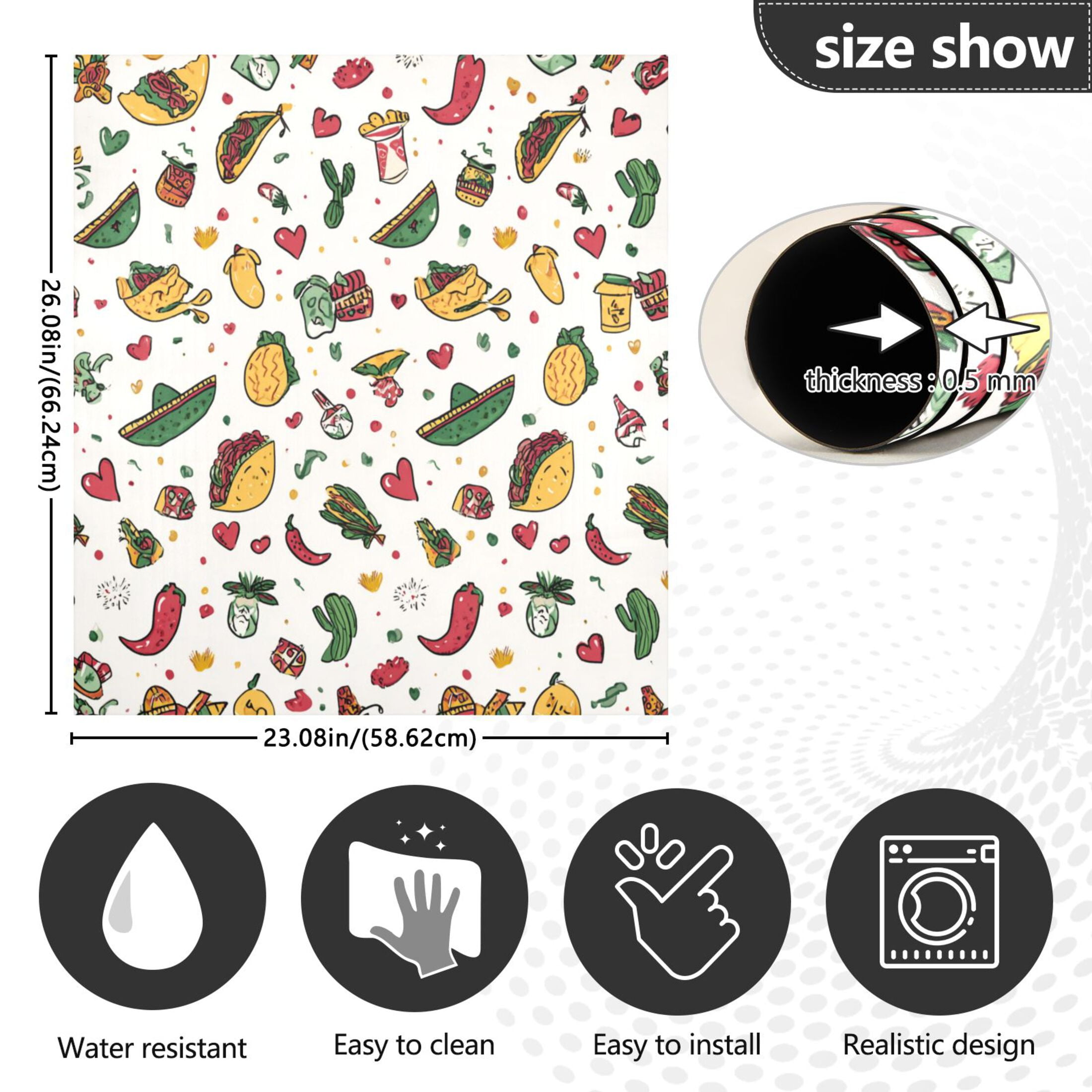 IAUYY Magnetic decorative sticker - 23x26 Inch PVC Refrigerator Decorative Cover, Removable DIY Art for Kitchen Appliances Mexican Cartoon Style