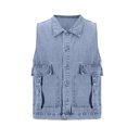 thumbnail image 4 of VBTAPA Men's Denim Vest Sleeveless Cargo Jacket Vintage Casual Jean Vest Hipster Streetwear Tops Light Blue XXXL, 4 of 7