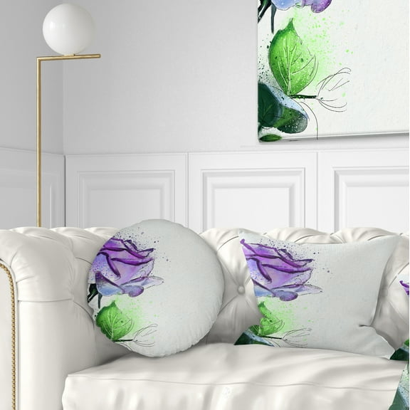 Designart Beautiful Blue Rose with Leaves - Floral Throw Pillow - 12x20