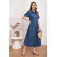 thumbnail image 3 of utcoco Womens Denim Dress Lapel Short Sleeve Frayed Hem Jean Dresses Oversized Button Down A Line Shirt Dress, 3 of 7