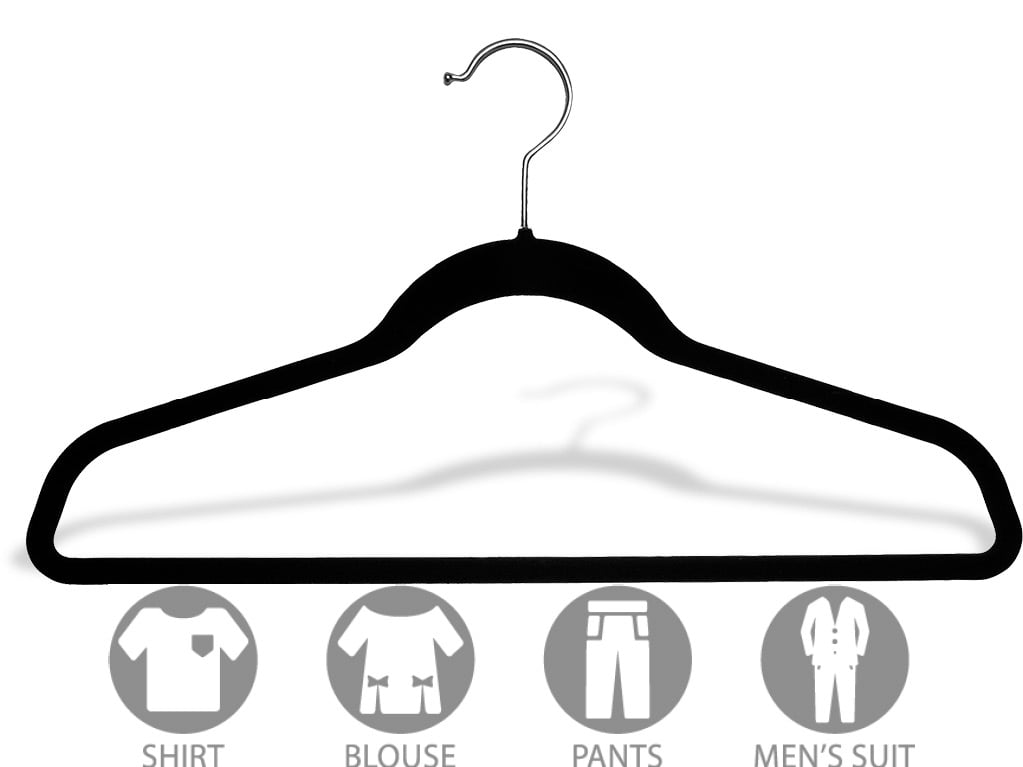 The Great American Hanger Company Black Velvet Flocked Slimline Suit Hanger w/Fixed Pant Bar box of 25