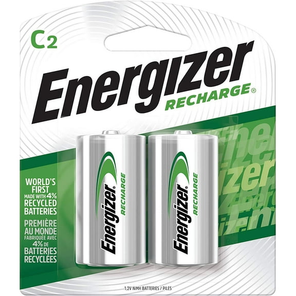 Energizer Rechargeable C Batteries NiMH 2500mAh Pre-Charged - 2 Count
