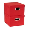 thumbnail image 4 of Household Essentials Storage Bins with Lids and Chromed Grommet Handles, Set of 2, Textured Linen Look, Red, 4 of 6