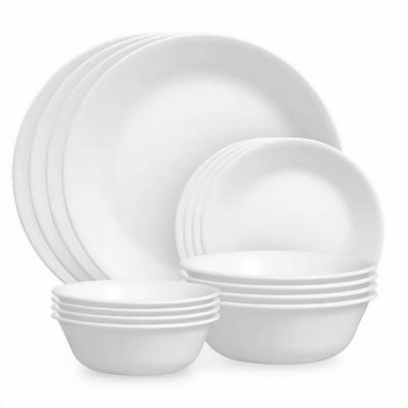 16pc Winter Frost White Dinnerware Set: Microwave & Dishwasher Safe, Service for 4, Includes Plates & Bowls