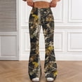 thumbnail image 6 of Grblisyd Girls Flare Leg Uniform Pants High Waist Fashion Camo Maple Leaf Print Bell Bottoms With Button and Pockets, 6 of 6