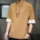 thumbnail image 2 of Camisas Negras Para Hombre Camiseta de manga corta de lino y algodón con cuello Retro para hombre, ropa Tang, placa con hebilla, camiseta informal de lino y algodón transpirable Hanfu para (Khaki, XL), 2 of 6