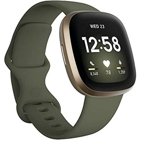 Restored Fitbit Versa 3 Health & Fitness Smartwatch Olive / Soft Gold - Used