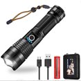 thumbnail image 1 of Linterna LED 10000 lúmenes, 5000 mAh USB recargable 26650 batería incluida, 5 modos de luz, zoom, largo tiempo de trabajo linterna táctica de mano para camping, senderismo, caza, emergencia, 1 of 8
