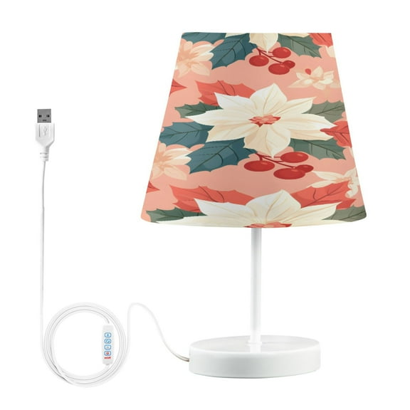 Ryvnso LED Bedside Table Lamp Poinsettia Flower Cherry Bedroom Desk Lamps Nightstand Lampshade M