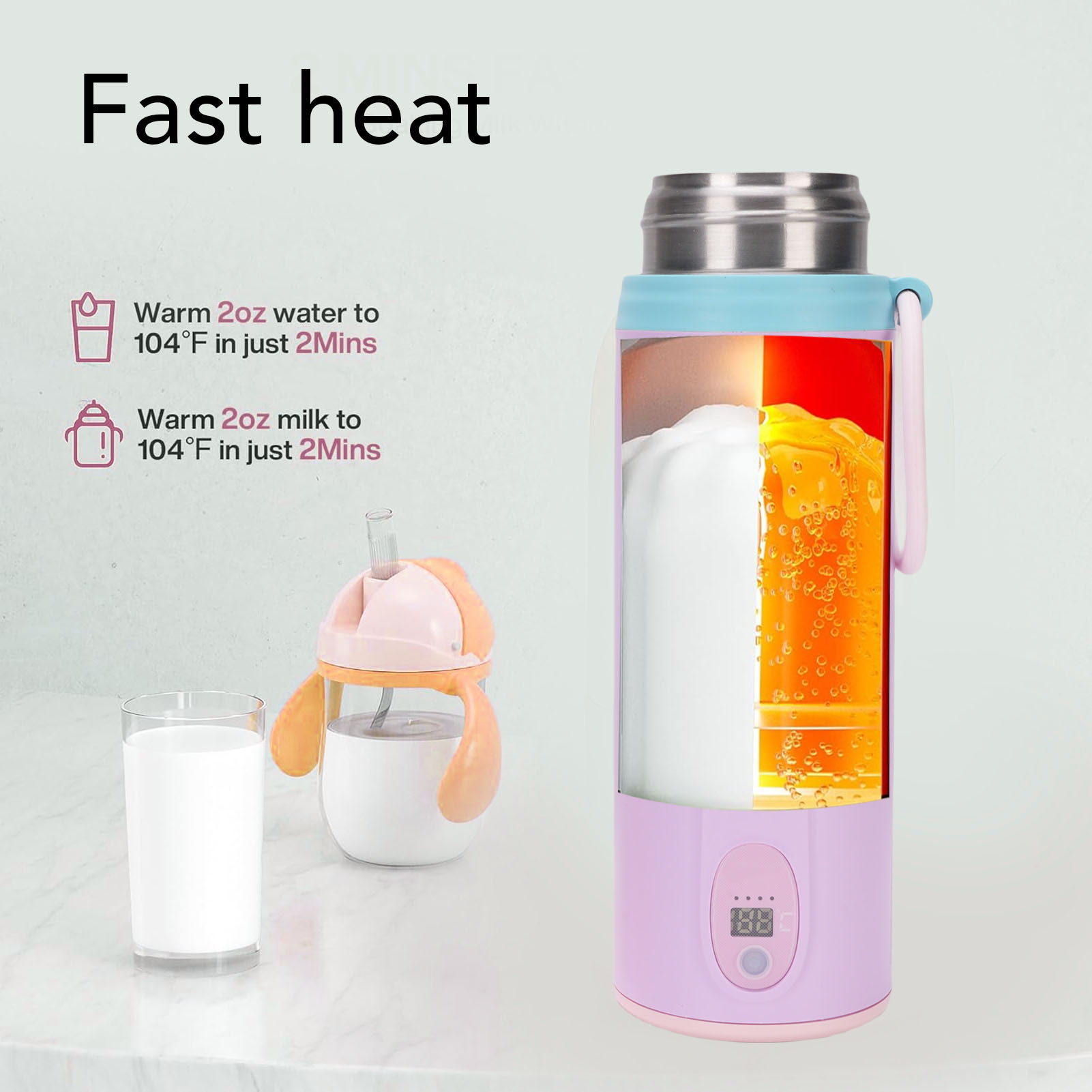 Yajisi Portable Baby Bottle Warmer Accurate Temperature Control Infant Breastmilk Fast Heating Milk Heater for Travel Car Formula, White