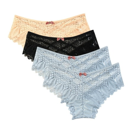Cotton Underwear Women 4pc Panties for Women Lace Thong Lace Breathable Underwear Scallop Thongs Ladies Plus Size Underpant Briefs String Bikini Underwear for Women Blue 3XL