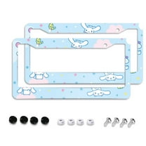 Sanrio Cinnamoroll Cartoon Car License Plate Frame 2 Pack, License Plate Cover Bracket Decorative Aluminum License Plate Frame Auto Accessories Unisex 11.8 X 5.9 Inch 2 Holes with Screws