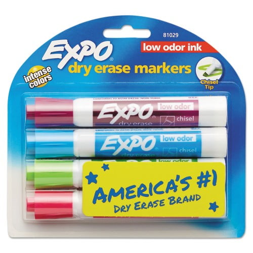 New EXPO Low-Odor Dry-Erase Marker, Broad Chisel Tip, Assorted Colors, 4/Set,Each