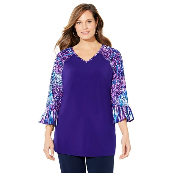 Catherines Women's Plus Size Flounce Sleeve Top