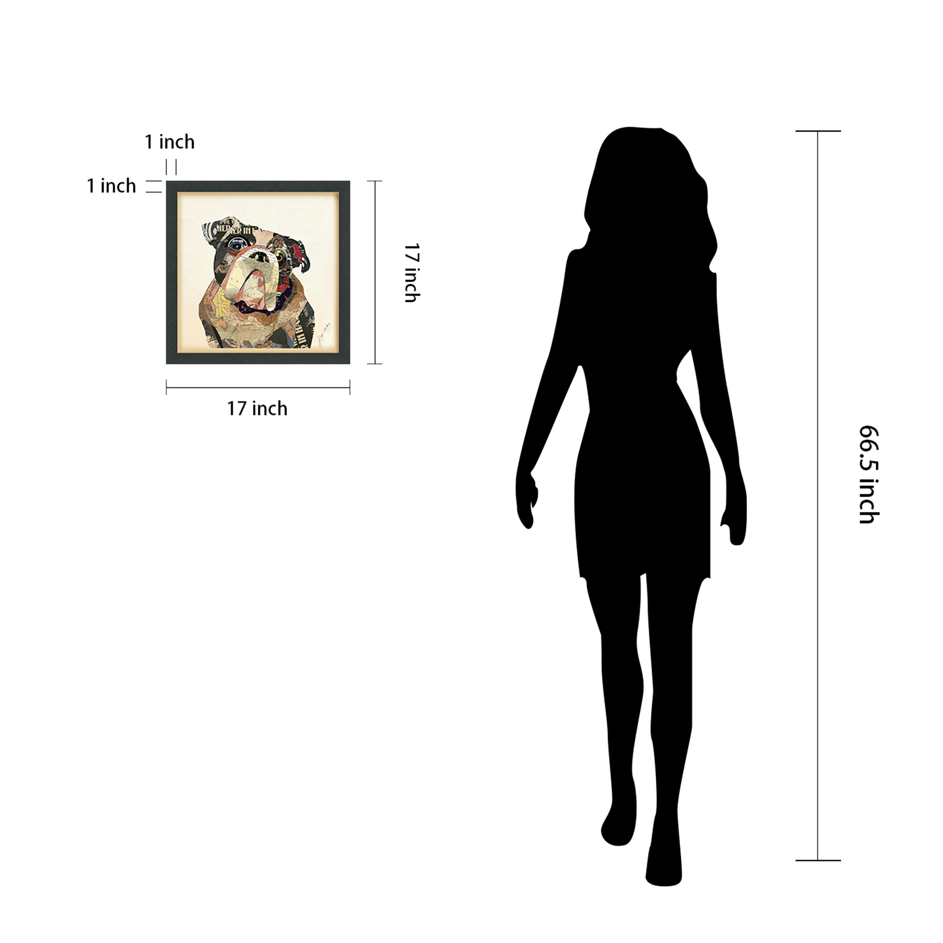 "English Bulldog" Dimensional Collage Framed Graphic Art Under Glass Wall Art