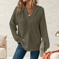 thumbnail image 2 of Brnmxoke Knit Hoodie Women Long Sleeve Shirts Waffle V Neck Button Up Shirts Trendy Oversized Hoodies Tshirts Fall Casual Tunic Tops Army Green,S, 2 of 8