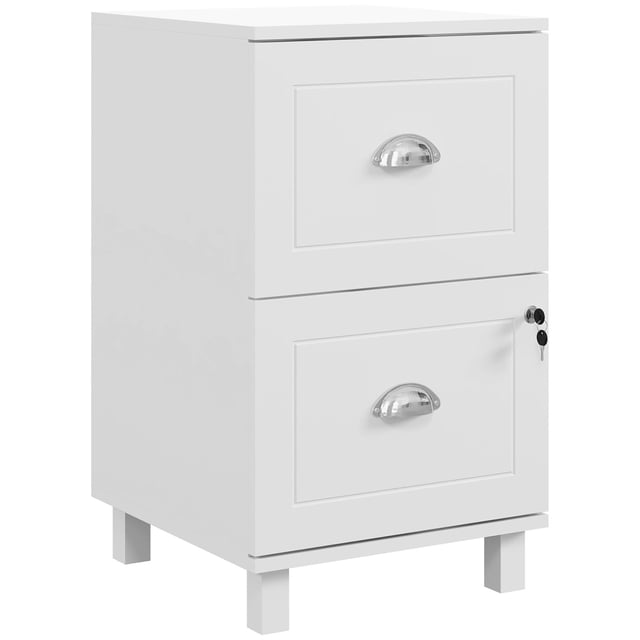 Lockable 2-Drawer White Filing Cabinet - Compact Home Office Storage with Adjustable Hanging Bars for A4 & Letter Files - Under Desk Cabinet