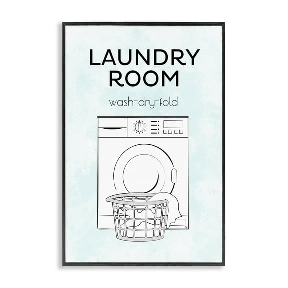 Stupell Industries Minimal Laundry Wash Dry Fold Bath & Laundry Painting Black Framed Art Print Wall Art, 12 x 18