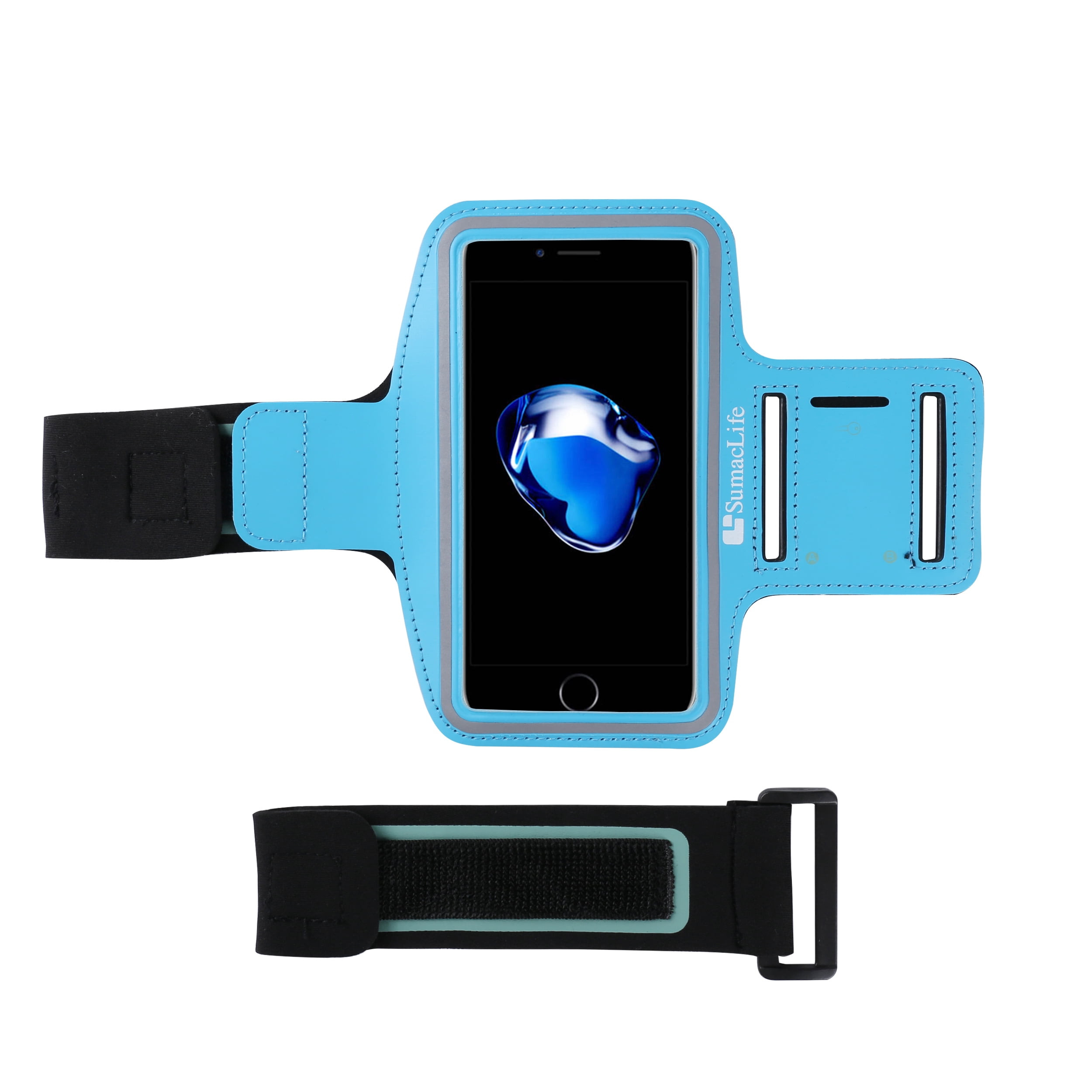 SumacLife Waterproof Sweat-Resistant Universal Armband Case,Adjustable Velcro Arm Strap with Extender Strap,Blue