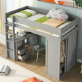 thumbnail image 2 of Twin Wood Loft Bed with Wardrobes and 2-Drawer Desk with Cabinet, Loft Twin Bed with Desk for Teenagers, Multiple Functions Bed, Easy to Assemble (Gray), 2 of 9
