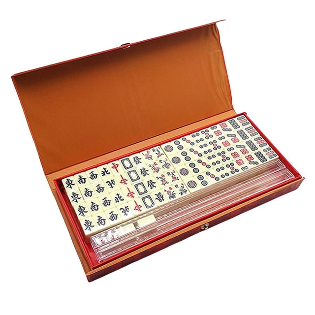 Juegos de Mahjong tradicionales chinos de 20mm con 2 dados 4 estantes y Estuche de transporte Mini juego de Mahjong de viaje juego de fichas de Mahjong 146 fichas