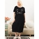 thumbnail image 3 of Women's Plus Size Nightgown Cat Print with Pocket Sleep Dress Sleepwear Black 4X, 3 of 6