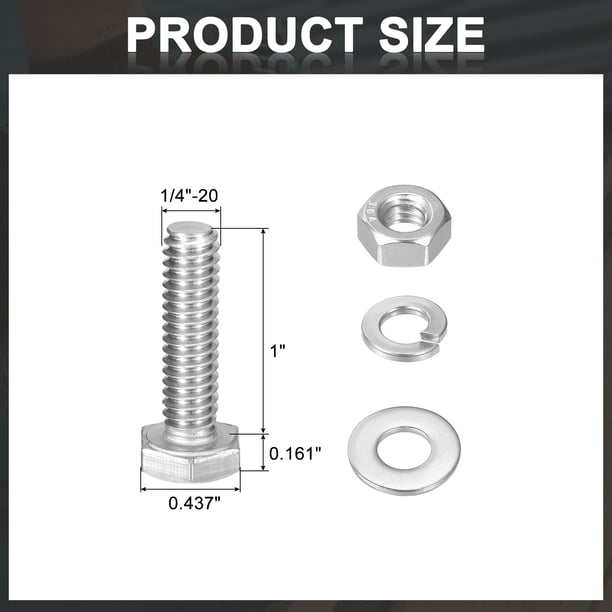 256-teiliges Sechskant-Tap-Bolzen-Set 1/4″-20 Aus Edelstahl Mit Muttern & Unterlegscheiben