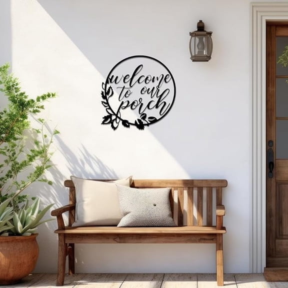 Welcome to Our Porch Metal Sign Black 11.8 Inch Wall Hanging Decor for Kitchen Farmhouse Home Office Wall Outdoor Decoration Supplies