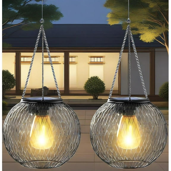 KagoLing Solar Lantern Outdoor Upgraded Hanging Solar Lights Christmas Decoration Decorative Lighting Waterproof Tree Lantern for Garden Yard Patio Pathway Pack of 4
