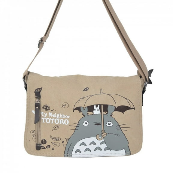 Canvas Messenger Bag, Anime Crossbody Shoulder Satchel, Japanese Cartoon Print, Casual Travel Tote, 31x26x7cm Beige
