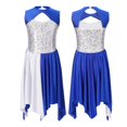 thumbnail image 3 of Vestido de baile lírico de alabanza de Ballet para niñas, sin mangas, con lentejuelas huecas, dobladillo asimétrico, ropa de baile en contraste, vestido de coro moderno, 3 of 5