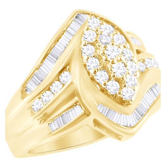 AFFY Cubic Zirconia Cluster Engagement Ring in 14k Yellow Gold Over Sterling Silver (1 Cttw) Size - 4