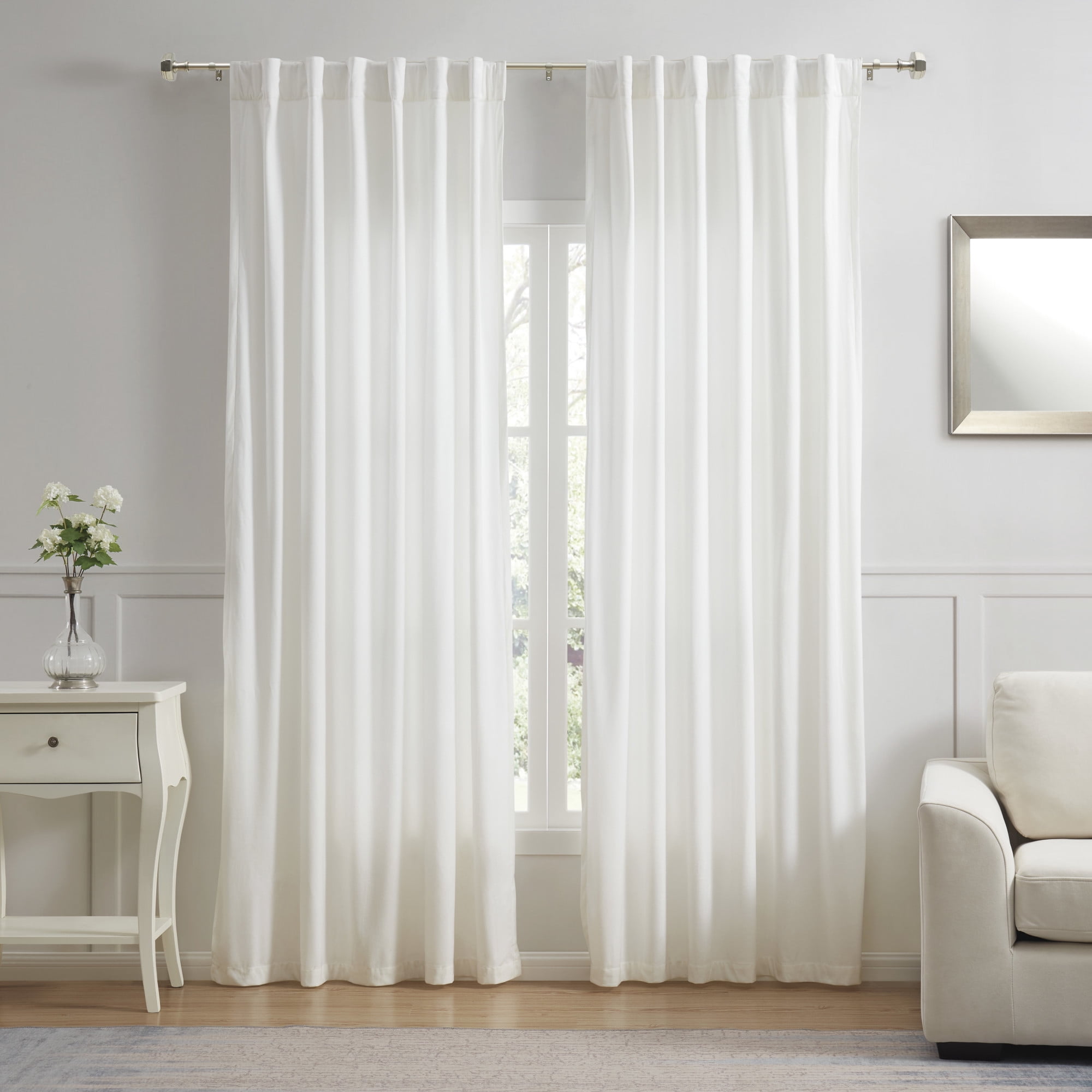 Martha Stewart Chatsworth 3/4", Adjustable Curtain Rod and Finial Set, Matte Nickel, Silver, 36'' - 66'' Long