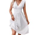 thumbnail image 1 of Vestido elegante con mangas de hoja de loto y escote en V., 1 of 5